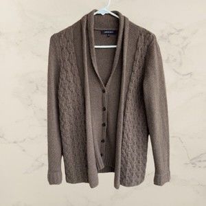 Lafayette 148 100% Cashmere Cable Knit Layered Front Button Cardigan